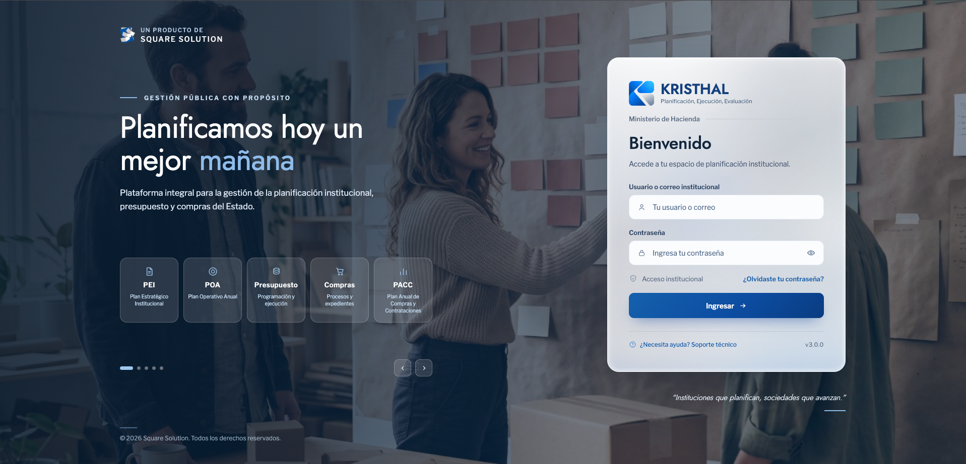Pantalla de inicio de sesión de KRISTHAL, con su logo y acceso institucional